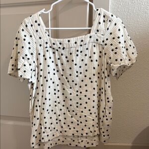 Madewell White and Black Puff Sleeve Blouse with Smocked Relaxed Fit